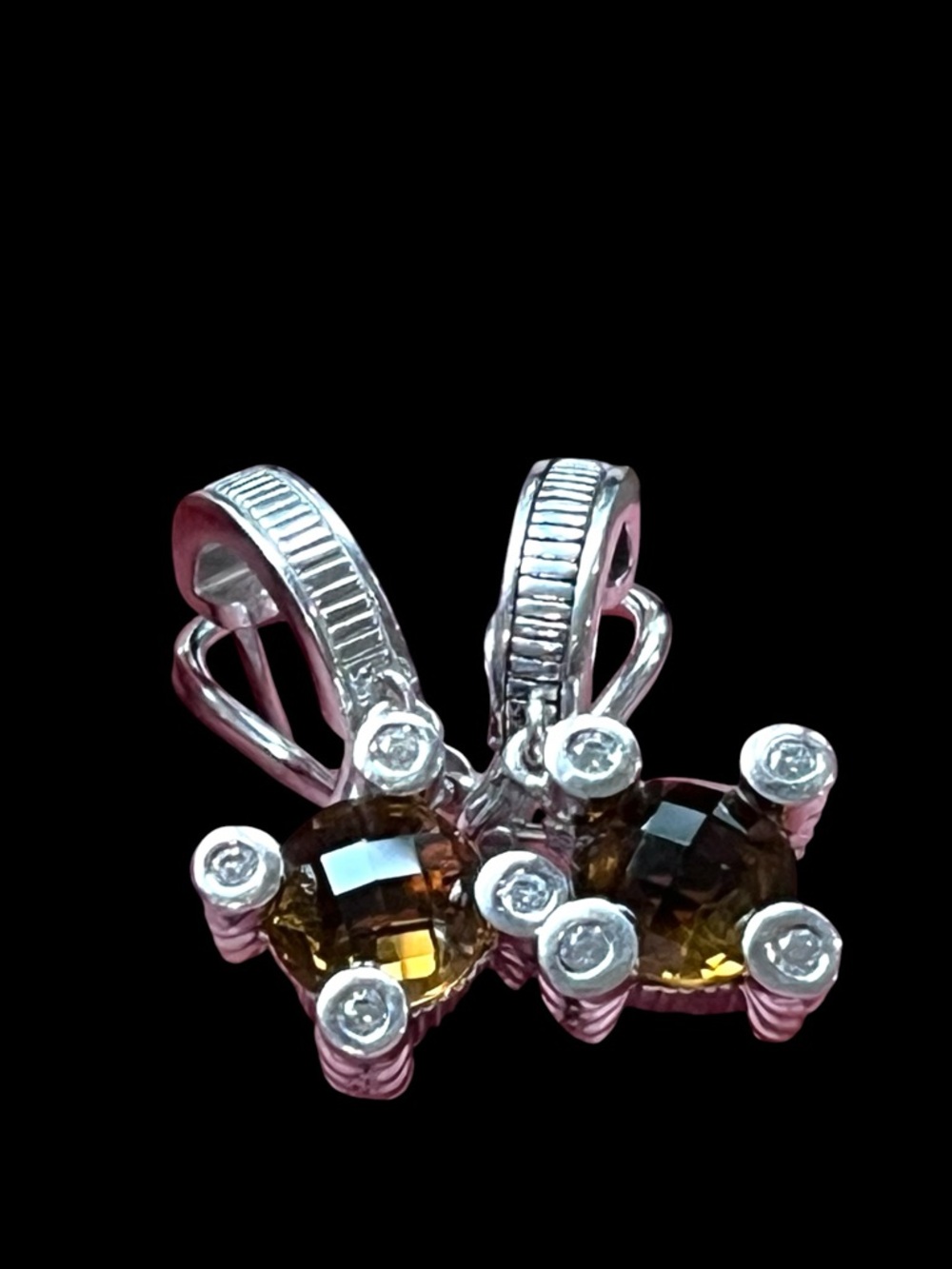 Judith Ripka 925 bezel set faceted madeira citrine + Cz accents on braid